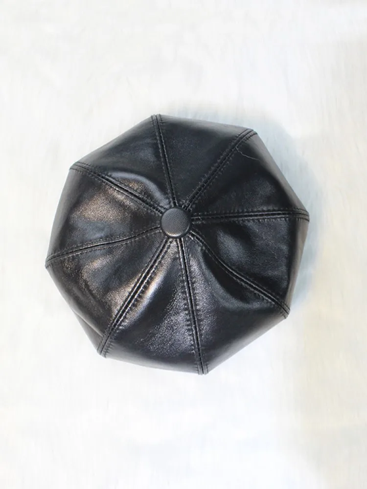 Hot Sale Fraen Fréijoer Hierscht Echt Schofspelz Béretten Vintage Britesch Wanddicht Weich Echt Lieder Achteckeg Kapp Casual Damen_voghion.com