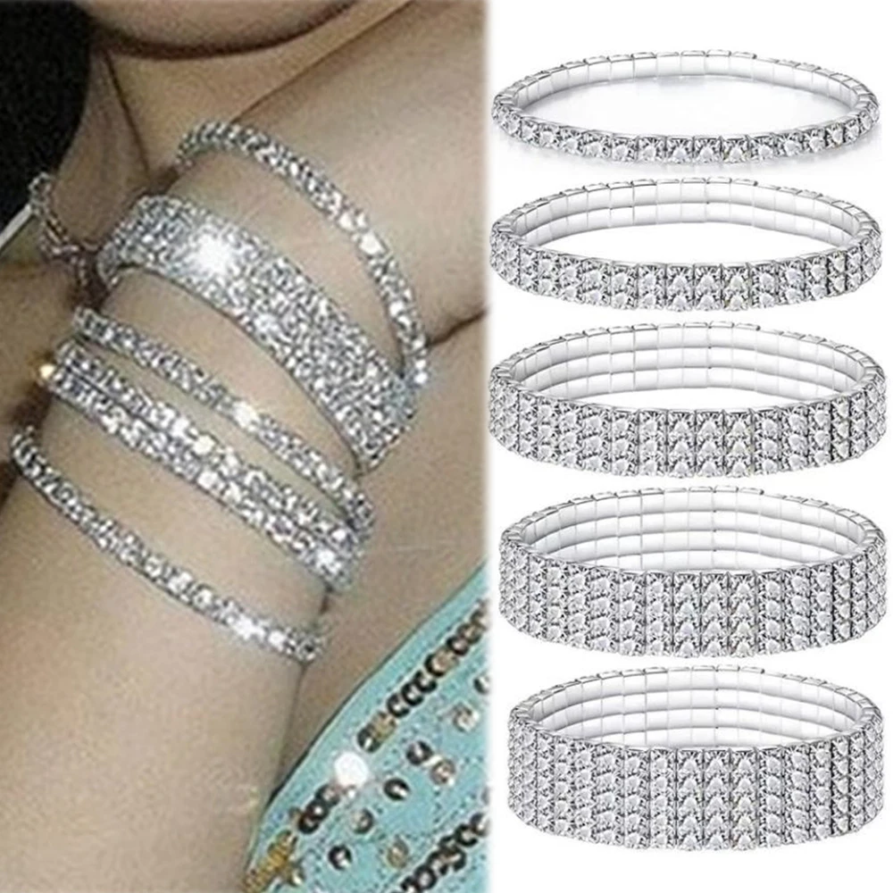 Silver Crystal Tennis Bracelets for Women Mother's Day Gift for Mom Three Layer Rhinestone Crystal Bracelet Fashion Jewelry Online, Women's