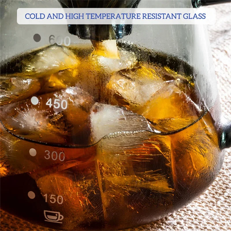Glass Coffee Server 600ml Iced Tea Drink Pour Over Dripper with Scale Household Bar Pot Kitchen for Coffee Server