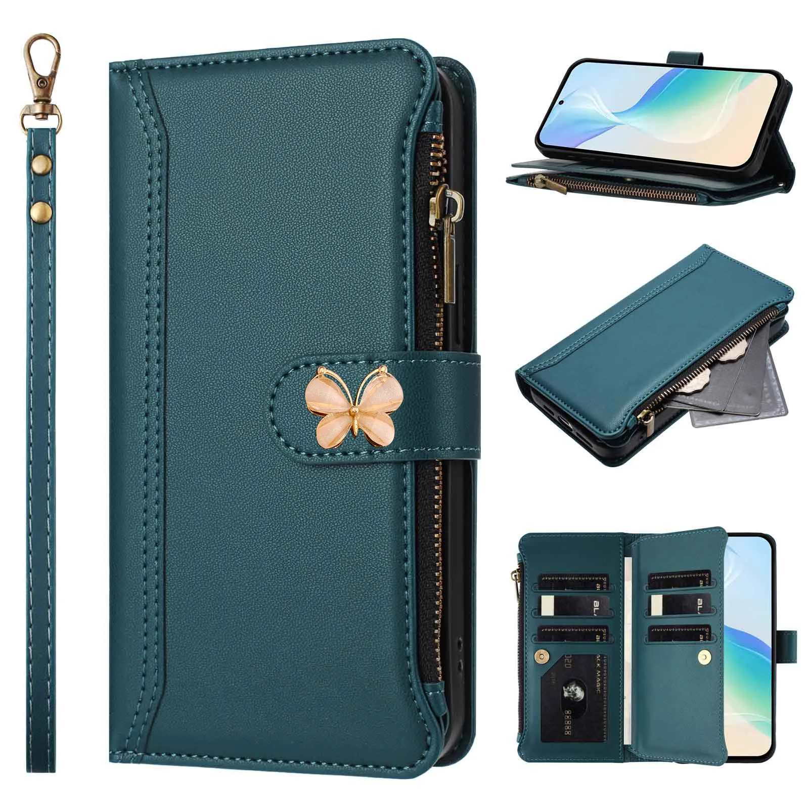 Mukti 9-Card Crossbody Leather Wallet Case Flip Cover