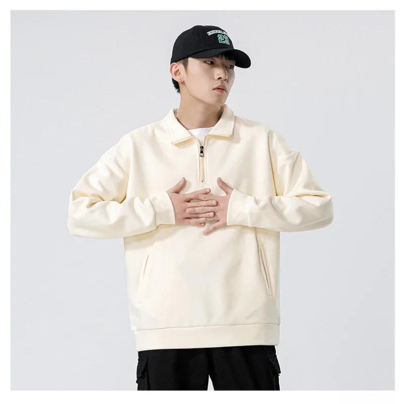 Men's New Fall and Winter Loose High Neck Cotton Sweater Solid Color Pullover Fashion Casual Personality Jacket Men Clothing