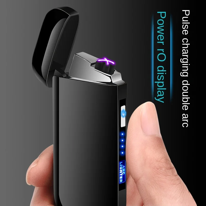 

New double arc windproof cigarette lighter power display USB charging lighter