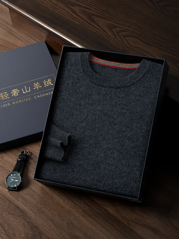 Men's 100% Cashmere Sweater Long Sleeve O-Neck Pullovers Loose High-End Knit Shirt Casual Tops Ready-To-Wear New Autumn Winter 6