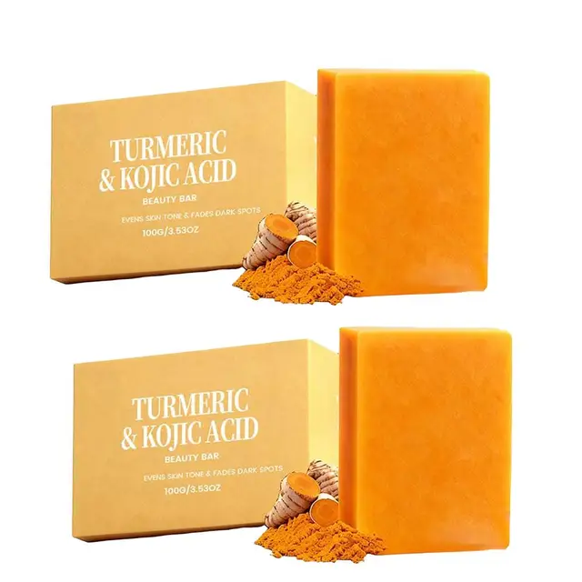 Savon en barre au citron, curcuma et acide kojique, savon au curcuma pour éclaircir et unifier le teint, enrichi en vitamine E, savon doux au citron pour le nettoyage du visage et du corps 1