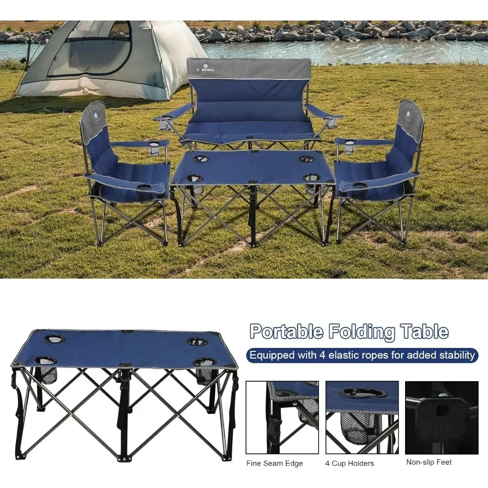 Camping 3-piece set, outdoor folding chairs, suitable for heavy-duty individuals with cup holders, can support up to 500 pounds 6