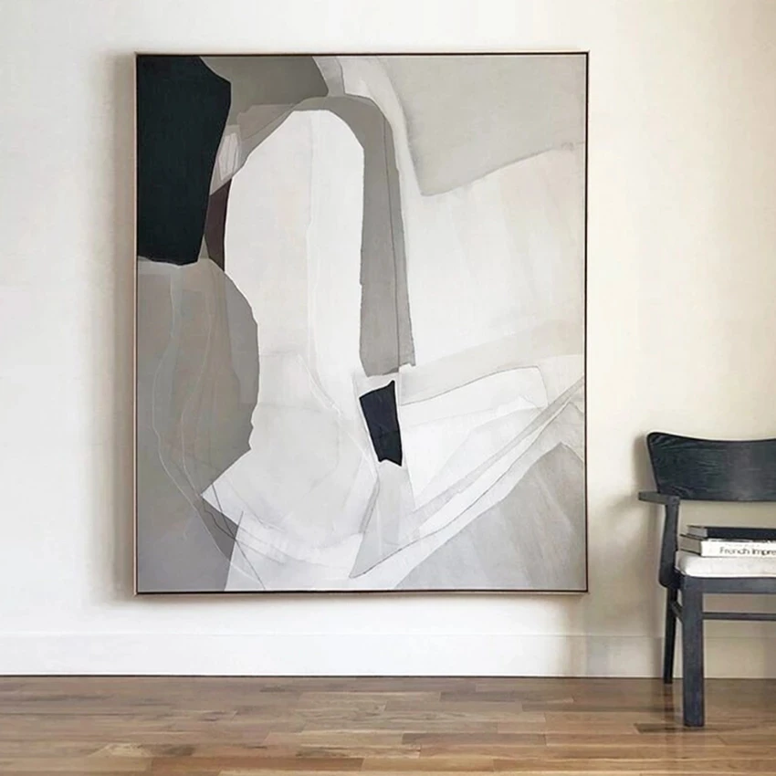 

Modern Art Home Interior Decor Abstract Black and White Art Frameless Oil Painting Hand Painted Canvas Wall Decor Art Picture