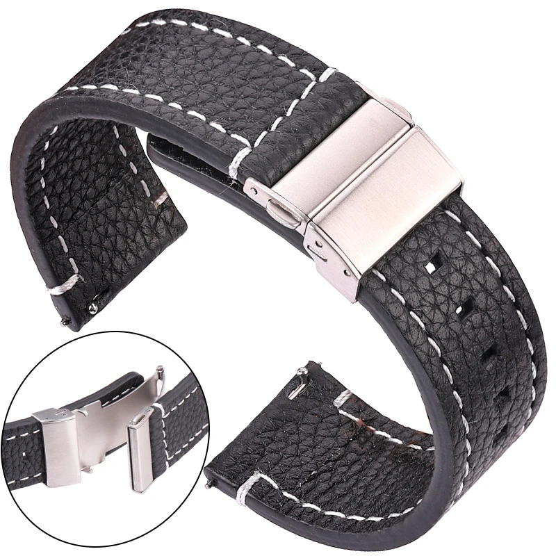 Bracelet Montre Dégagement Rapide En Cuir Lisse Noir - 18 à 24mm - Watchband Berlin