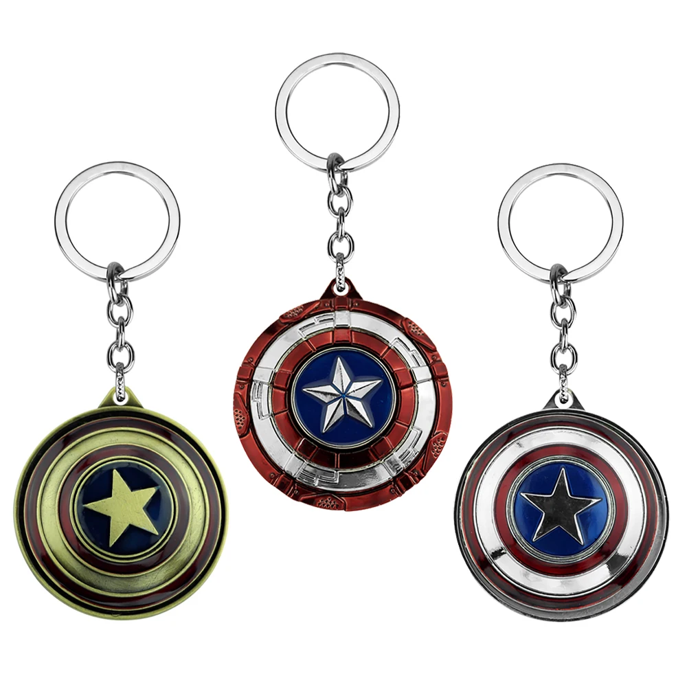 

Marvel Avengers Captain America Shield Keychain Fun Rotate Relieve Anxiety Toy Keyring Car Bag Key Holder