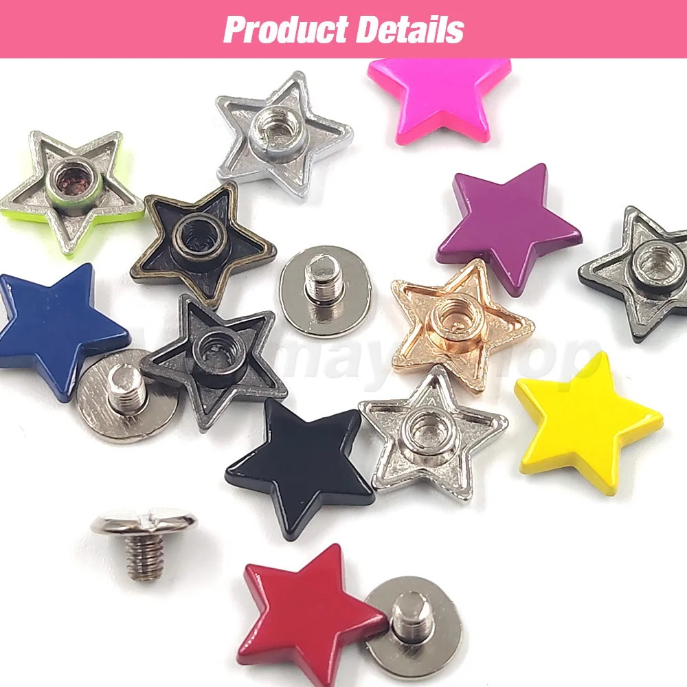 5-10pcs 12/13.5mm Metal Stars Rivets Screw Punk Studs For Clothing Garment Shoes Hat Leather Belt DIY Decor Clothes Accessories