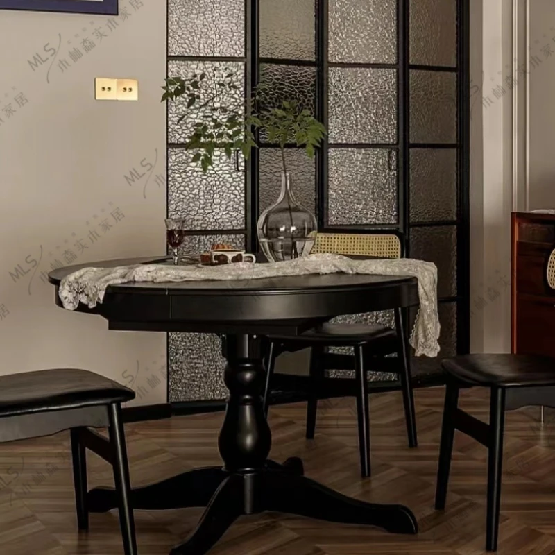 

Nanyang style simple dining table, retro black dining table, pre-loved round