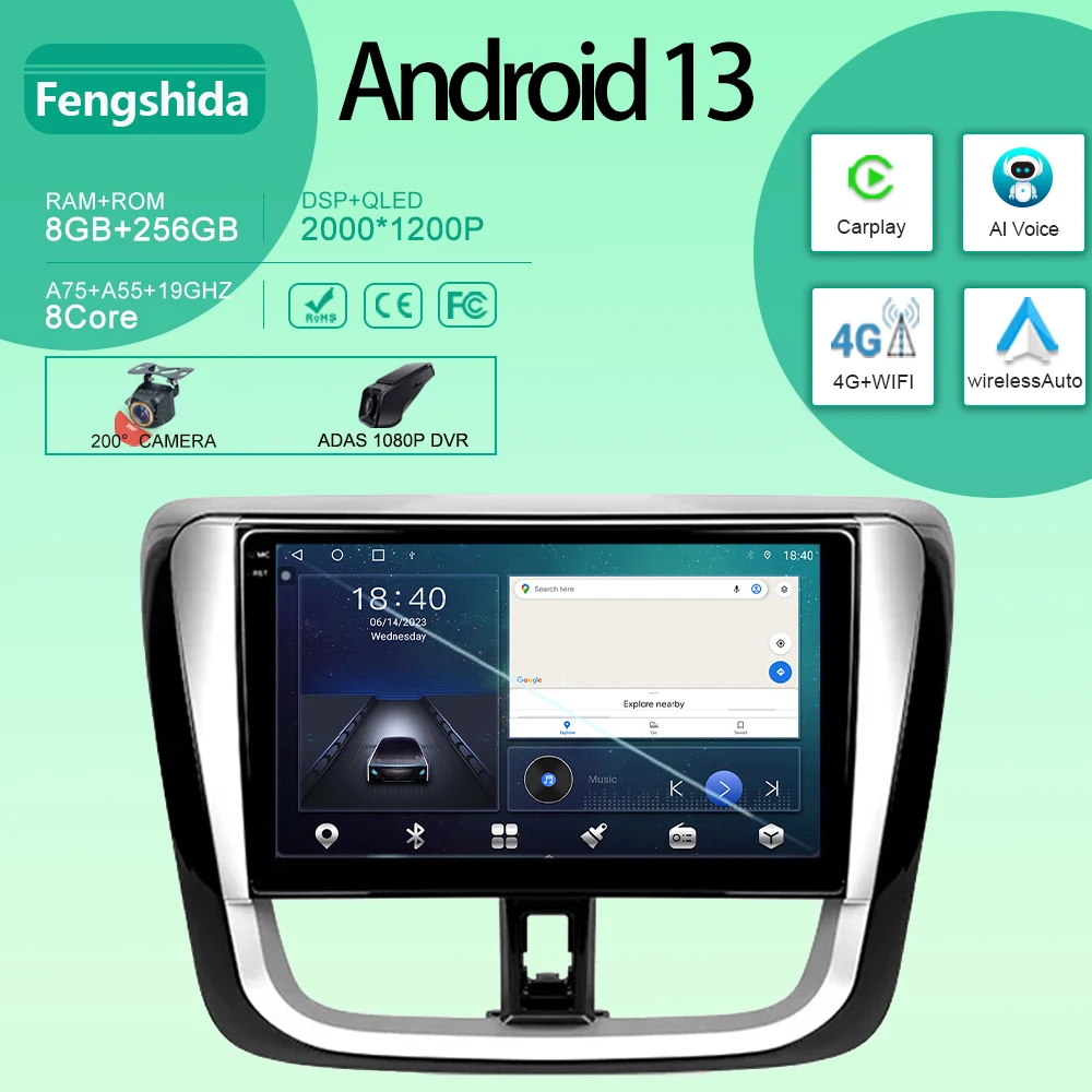 

Автомобильный мультимедийный плеер для Toyota Vios Yaris L 2016 - 2019 Android, автомагнитола, стерео, головное устройство, GPS-навигация для Carplay No 2din DVD