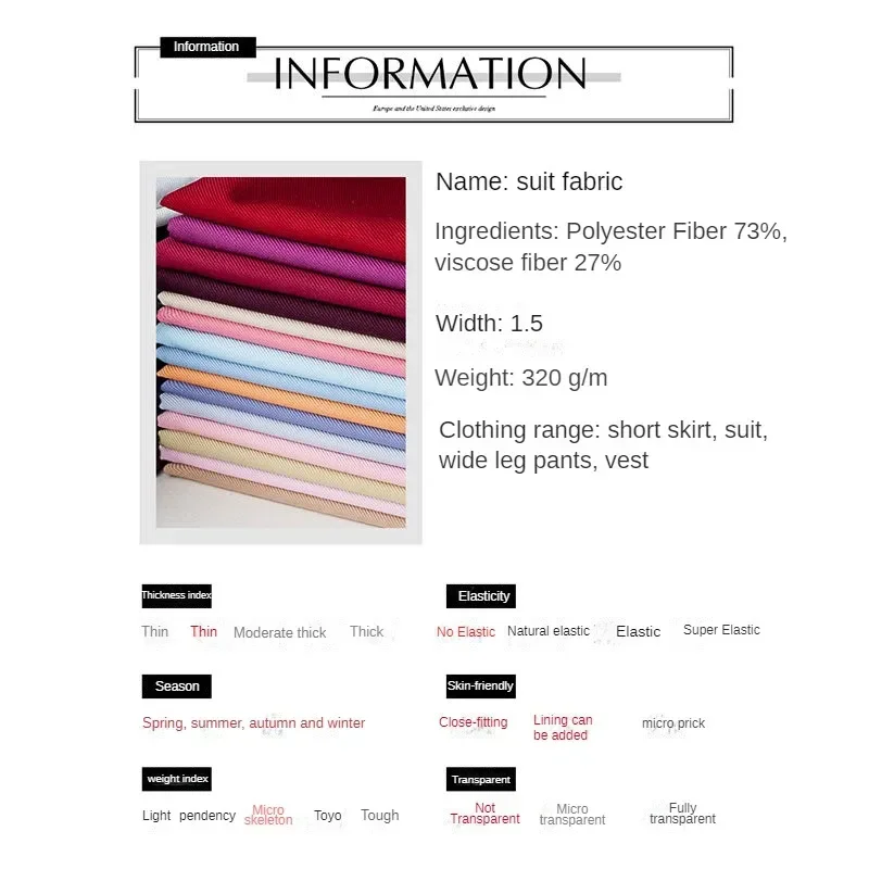 Summer Suit Fabric By The Meter for Men Women's Cloth Anti-wrinkle White Black Blue Red Pink