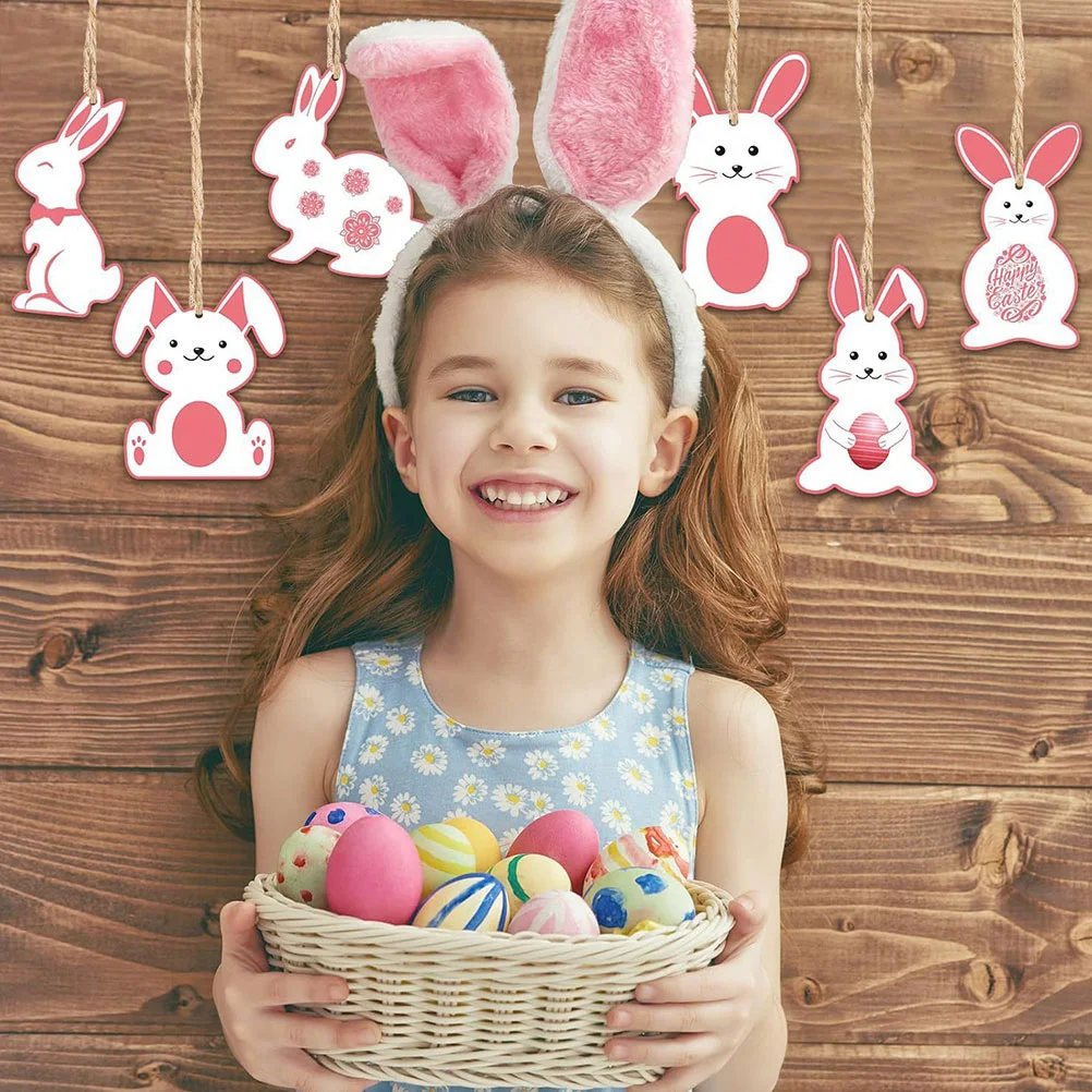 12 Pcs Shape Decorative Wood Cutouts Easter Slices Unfinished Craft naments Bunny Wood Chips Wooden Bunny Slices 3