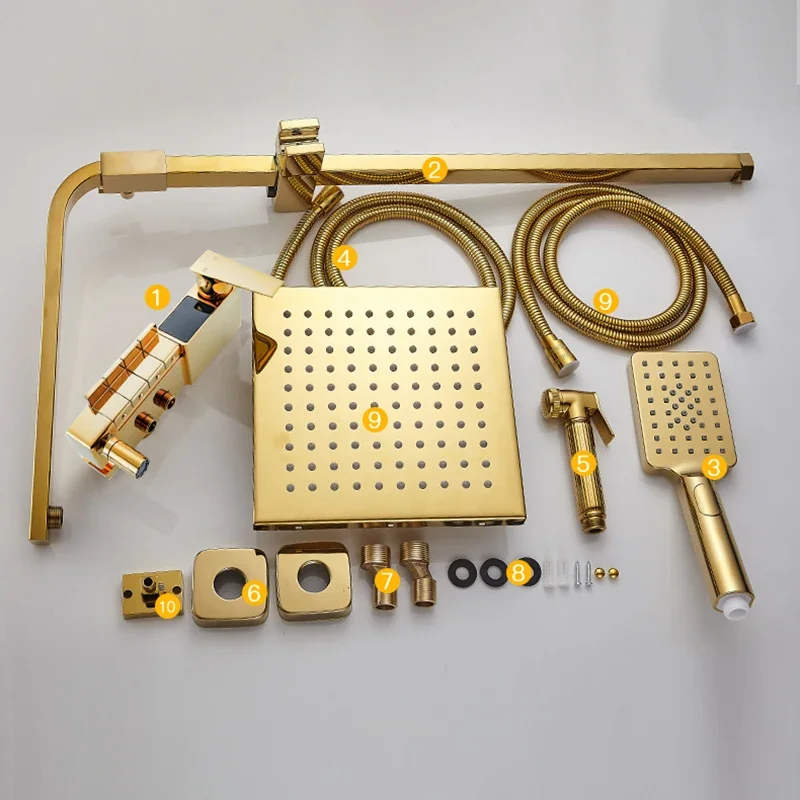 Thermostatic Piano Digital Bathroom Shower Set Faucet Rain Shower Head Bidet Spout Faucets Tap Water Flow Digital Shower System 6