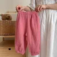 Pantalons simples pour enfants, couleur unie, vêtements d'été, fins, amples, Anti-moustiques, bouffants pour bébés filles, pantalons décontractés 5