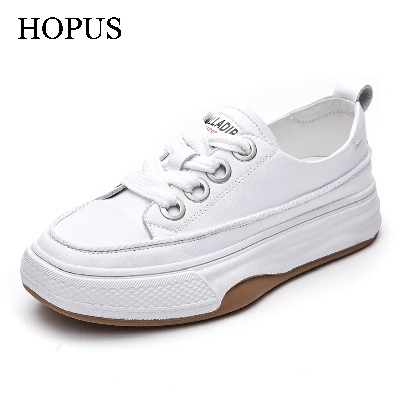 HOPUS Women Platform Shoes Genuine Leather New White Shoes Woman Spring Summer 2022 Fashion Soft Casual Breathable Sport Sneaker