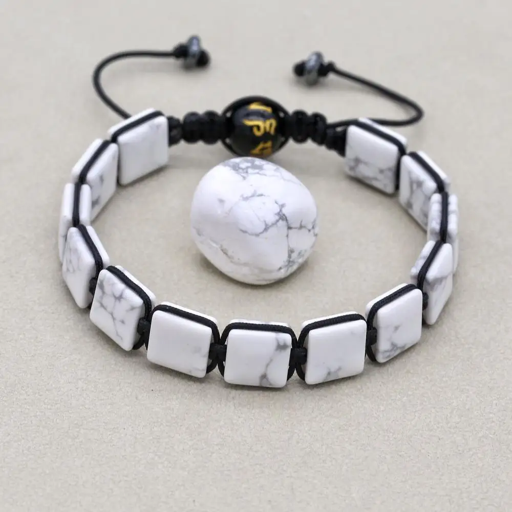 White Turquoise Stone Hematite Buddha Mantra Beads Handmade Braided Bracelets Yoga Healing Lucky Charm Bangles Couples Jewelry bangle bracelet beaded bracelet bead bracelet stone bracelet woven bracelets