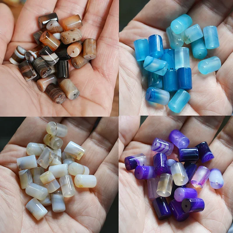 FLTMRH 10pcs 12mmx8mm Natural Agate Quartz Pink Coffee Cylindrical Stone Bead Fashion DIY Jewelry Accessories