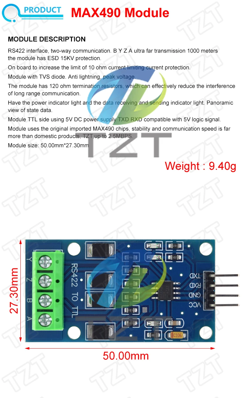 RS422 Gegenseitiges Konvertierungsmodul TTL Zweiwege-Signalmodul TZT Vollduplex 422 zu Single-Chip MAX490 zu TTL Modul – Detail 1