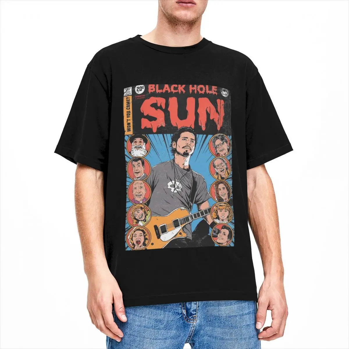 【KOOLOSET】Soundgarden Black Washing Tee Unique Black Hole Sun Soundgarden T Shirt Men Women's Pure