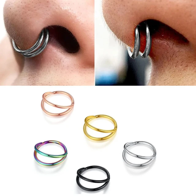1PC 8MM DOUBLE Septum Ring Hinged Nose Hoop Earrings Surgical Stainless  Steel £3.99 - PicClick UK