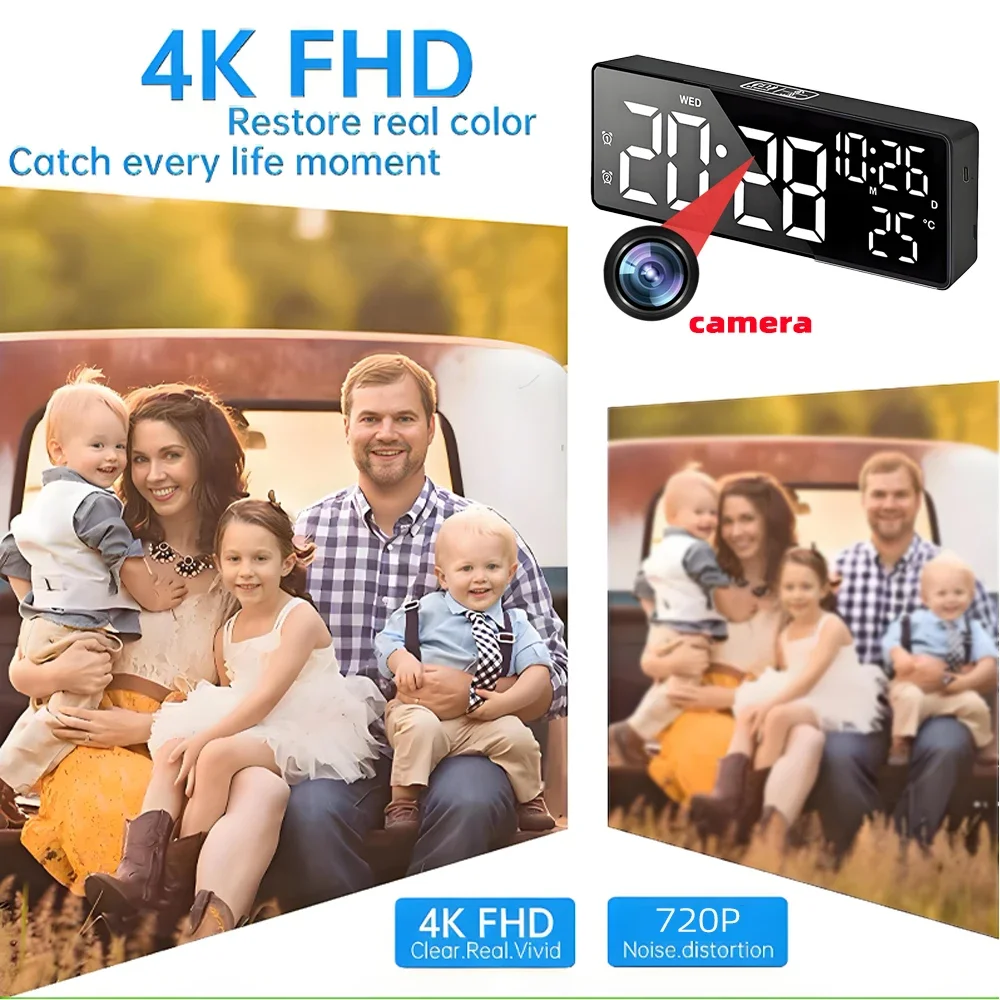 Mini videocamera 4K HD, supporta la visualizzazione remota, il rilevamento del movimento, le luci digitali possono essere spente, sveglia con suoneria_voghion.com