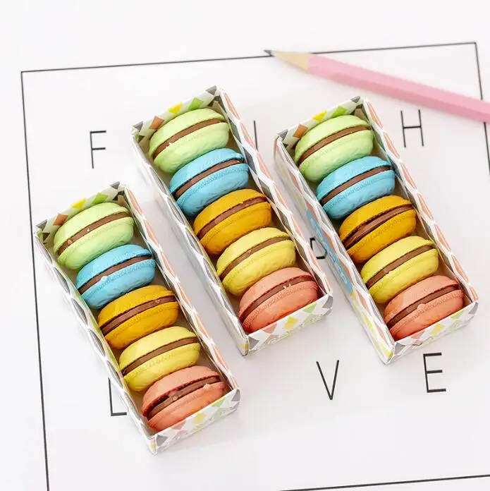 

10 set/lot Novelty Macaron Eraser Cute Food Writing Drawing Rubber Pencil Eraser StationeryGifts Office School Supplies