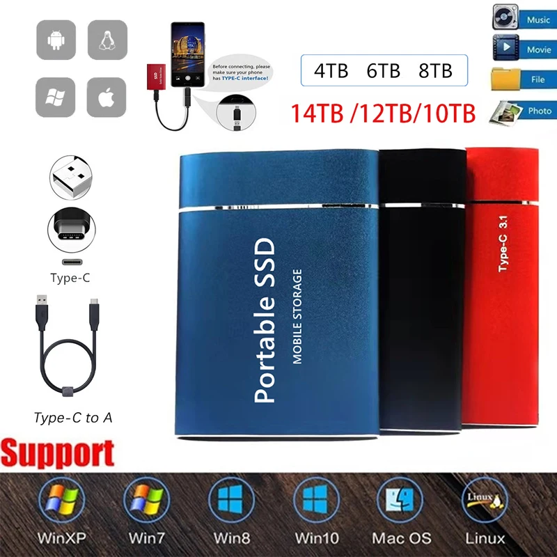 Ssd Esterno Originale 2Tb 1Tb 4Tb Disco Rigido A Stato Solido Mobile Usb 3.1 Ssd Esterno Typc-C Disco Rigido Portatile Desktop Portatile