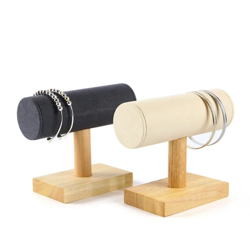 Solid Wooden T-bar Jewelry Bracelet Watch Stand Display Hair Tie Headwear Holder Necklace Hanging Organizer Desktop Storage Rack