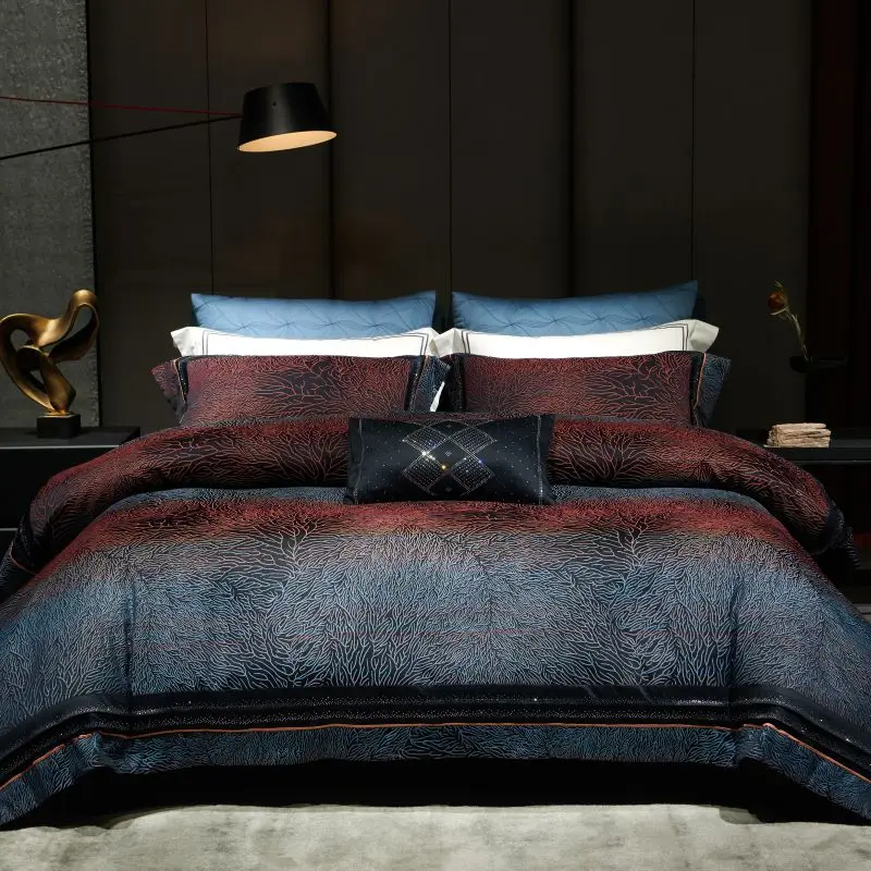 

Роскошный цветной Тканый Жаккардовый хлопковый комплект постельного белья с золотистой нитью ручной работы пододеяльник льняная простыня