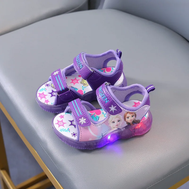 Kids Sandals Disney Boys Girls Frozen Elsa Princess Led Light Up Luminous Sports Sandals Summer Non-slip Toddler Shoes