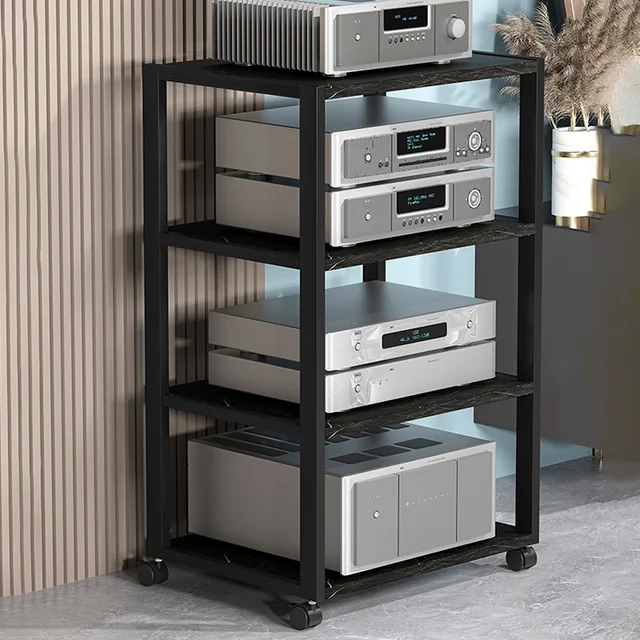 ขาตั้งลําโพง 2-5 ชั้น 360 ° ล้อเสียง Rack กรอบโลหะที่ทนทานเครื่องขยายเสียงชั้นวาง 40x50 ซม.สําหรับโฮมเธียเตอร์วิทยุ DJ 1