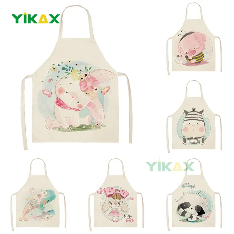 

Animal Aprons Kitchen Housewife Apron Cooking Cotton Linen Home Cartoon Fox Rabbit Lion Antifouling Chef Apron Cleaning Tools