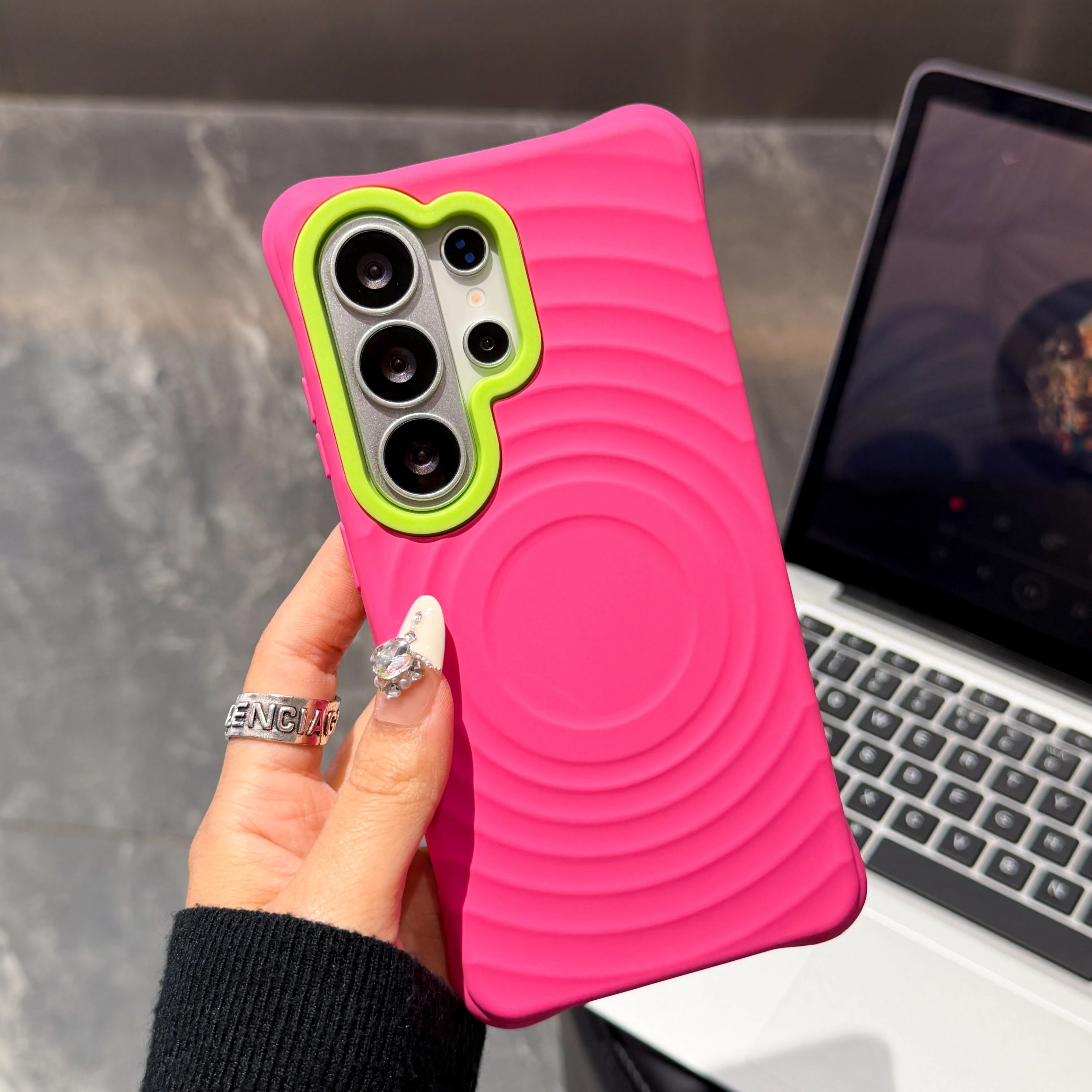 Wave Texture 2-in-1 Phone Case with Contrast Color Lens Frame and Shockproof Cover