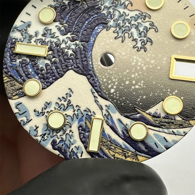 Watch Parts 28.5mm Kanagawa Wave Sterile Dial Full Luminous Golden Markers NH35/36/4R/6R/7S