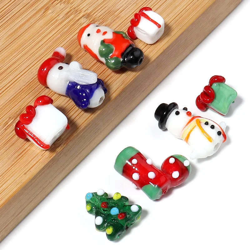 2 teile/los Weihnachten Serie Lampwork Perle für DIY handgemachte Armband Schmuck Weihnachts geschenk liefert verschiedene süße lose Glasperlen – Detail 2