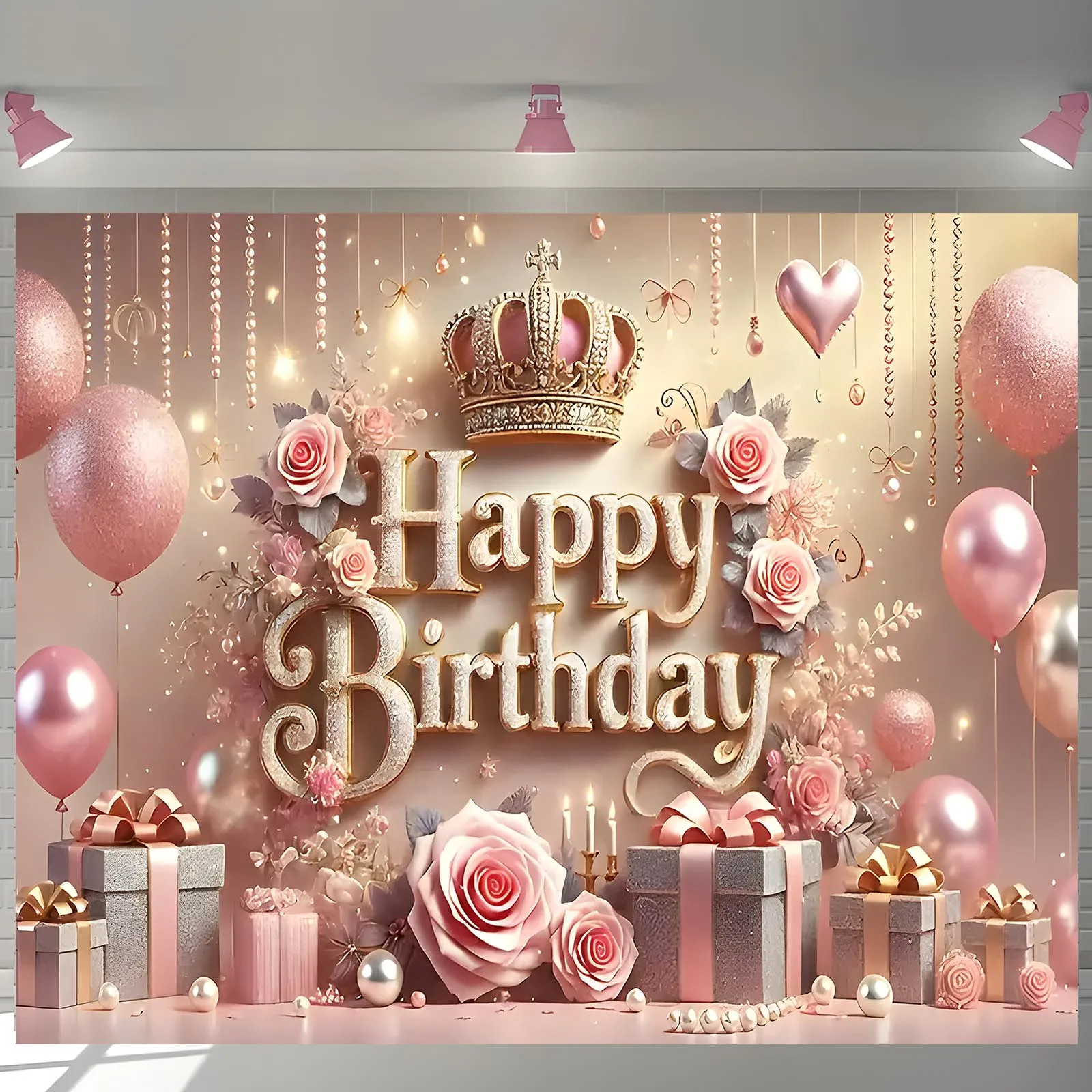 Das 1-teilige Hintergrundbanner „Happy Birthday“ mit Royal Rose-Thema ist perfekt für die Party-Hintergrund-Jubiläumsdekoration – Detail 6