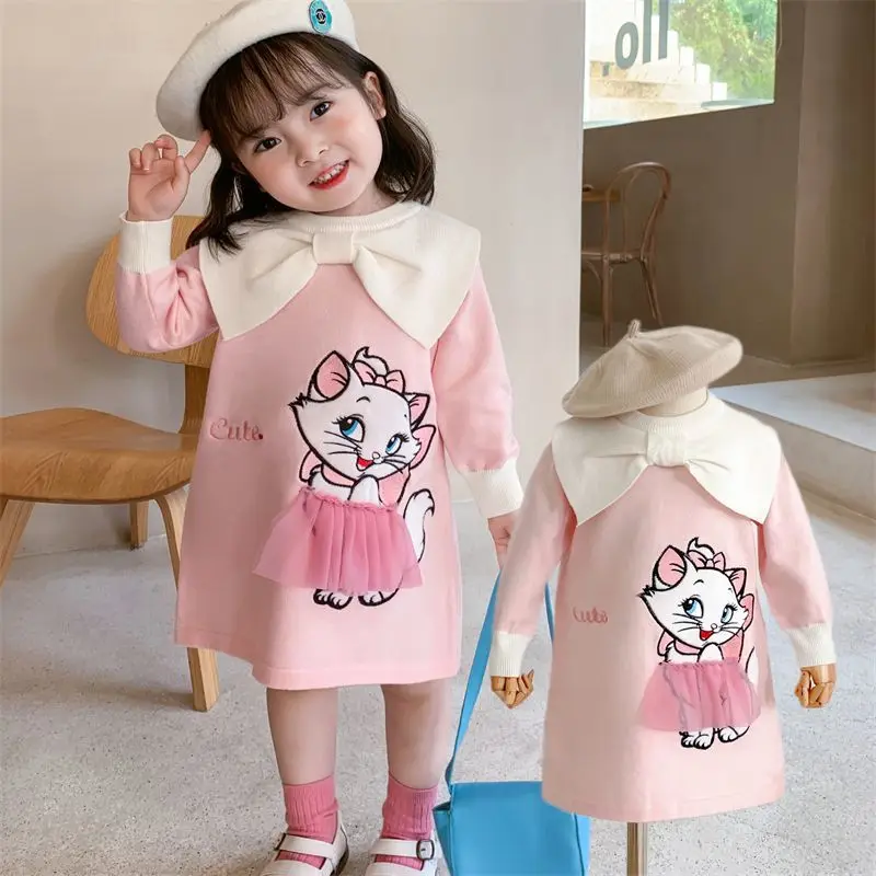 

Kawaii Kids Cartoon Sweater Dress Anime Princess Dress Plus Velvet Long Sleeve T-Shirt Dress Winter Bottoming Skirt Girls Gifts