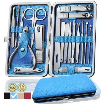Kit pedicure tagliaunghie professionale 19 in 1, kit di strumenti per manicure, kit set per toelettatura facciale in acciaio inossidabile, idea regalo per le donne 1