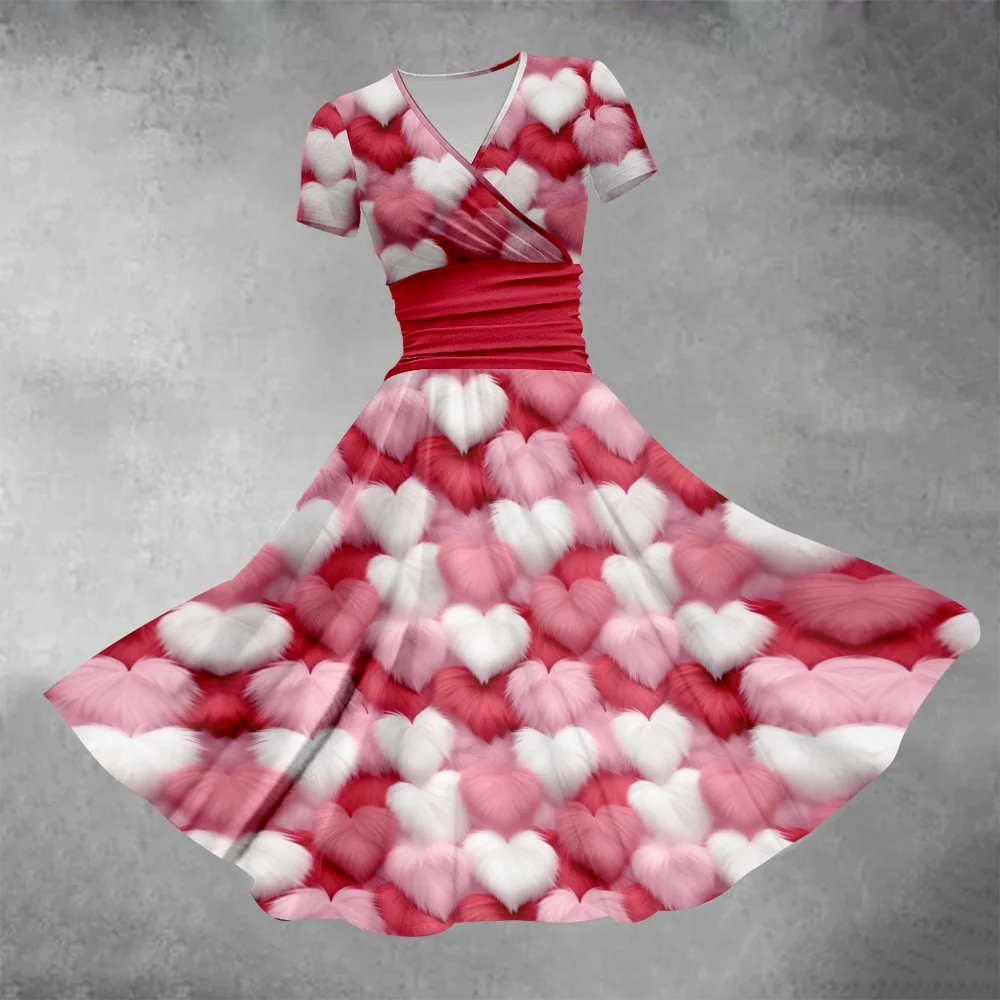 

Summer Dress 2024 Love Heart Print Dress Luxury Stylish Evening Dresses Fashion Women Party Girl Vestido Oversize Elegant Robes