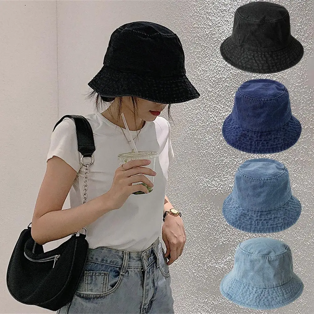 

1PCS Cowboy Fisherman Hat For Men Women Large Brim Sunshade Basin Cap Fashion Retro Couple Denim Bucket Hat Outdoor Visors Q6Y7