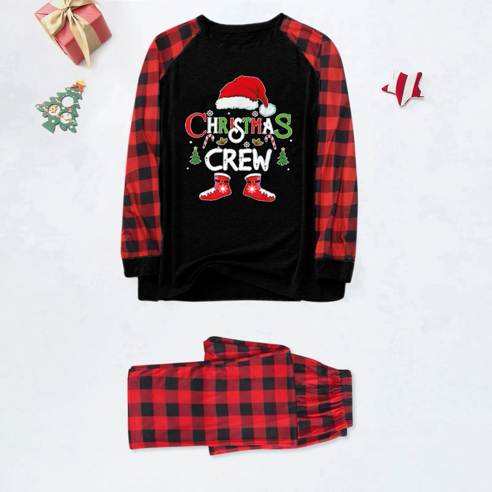 

Woman Christmas Set Plaid Ugly Xams Long Sleeve Tops Pant Set Xmas Letter Print Loungewear Vantage Santa Claus Sleepwear