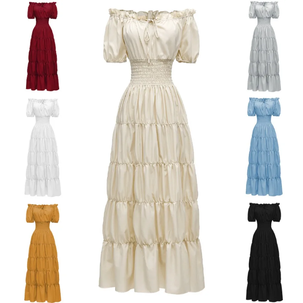 

Medieval Retro High Waisted Solid Color Dresses Cosplay Costume for Women Adult Outfit Halloween Carnival Party Clothes Roleplay