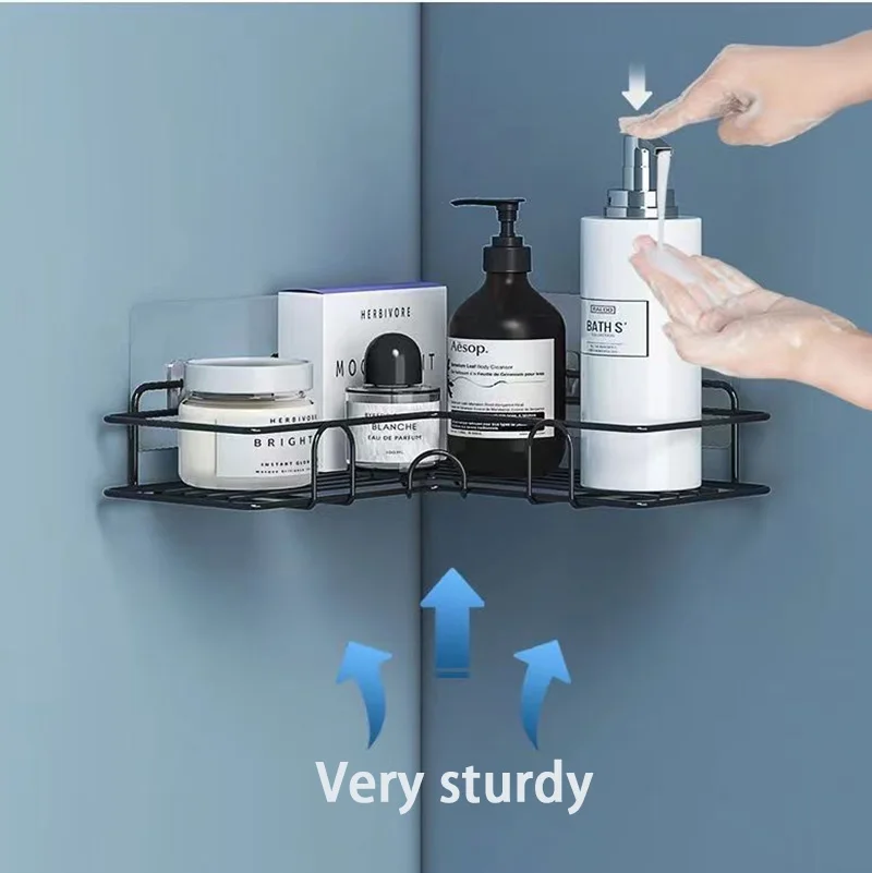 Bathroom Shelf Wall Mounted Corner Storage Shelves Shampoo Holder Iron Shower Drain Basket Bathroom Accessories Organizer 2
