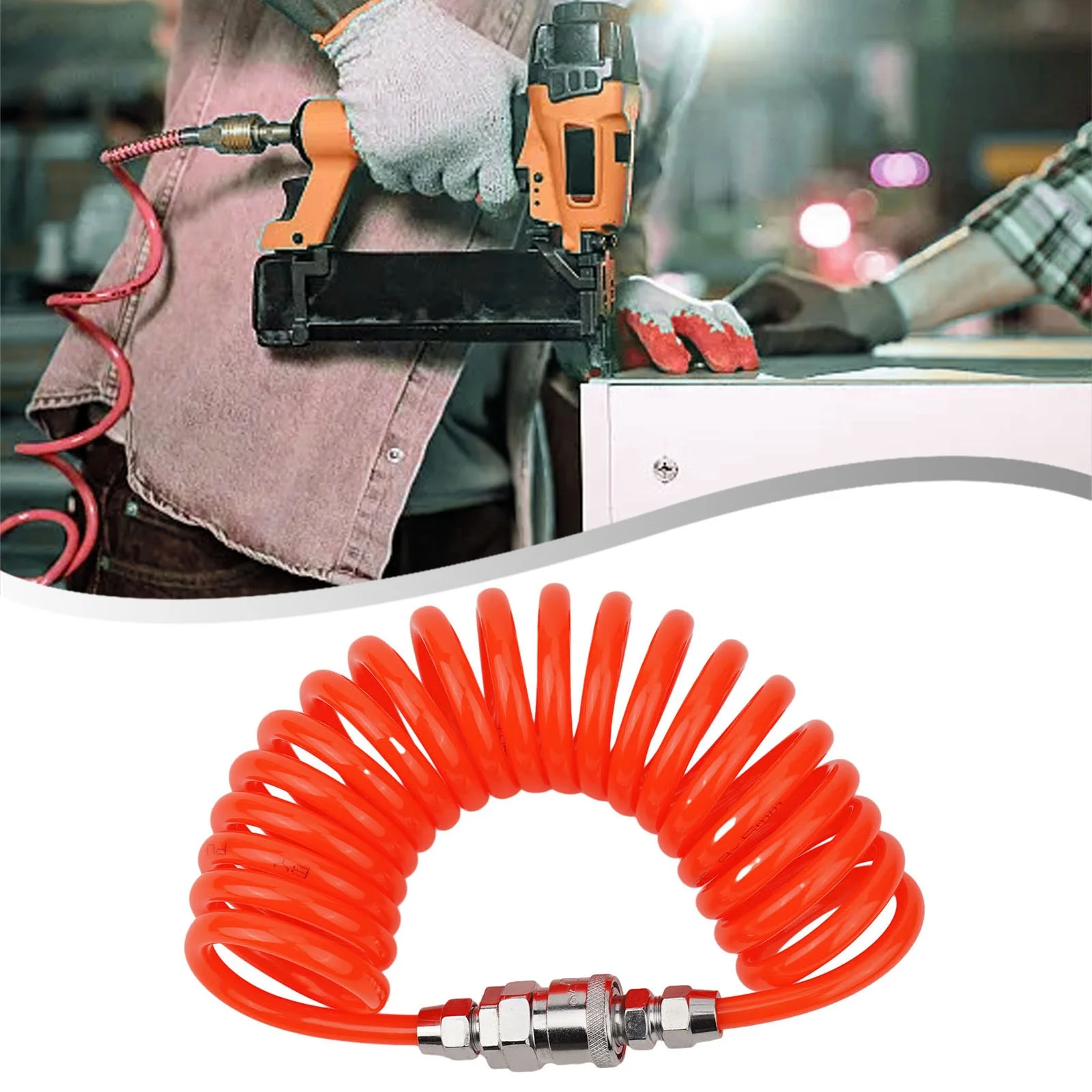 8x5mm Air Compressor Hose Pneumatic Polyurethane PU Air Compressor Hose Telescopic Spring Spiral Tube Tool With Connector