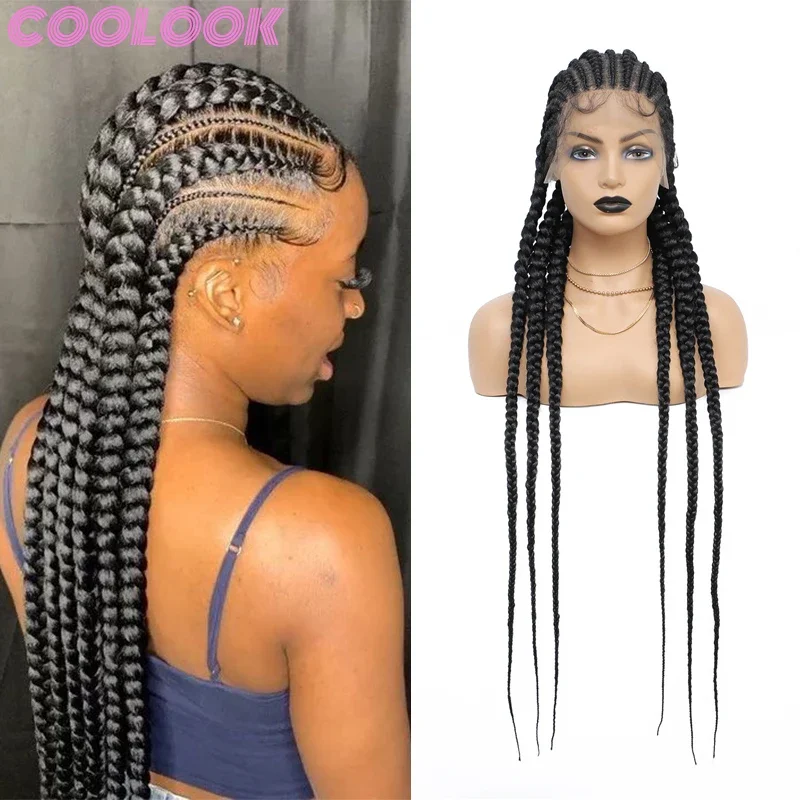 

Long Full Lace Box Braids Wig 36‘’ Knotless Braid Lace Front Wig Ombre New Braided Wigs Synthetic Full Lace Wig for Black Women