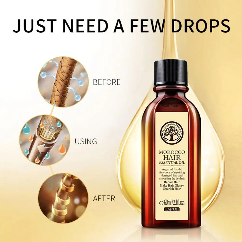 LAIKOU Hearth Moroccan Argan Oil For Curly Frizzy Hair Repairs Dry Damaged Hair Nourishes Care