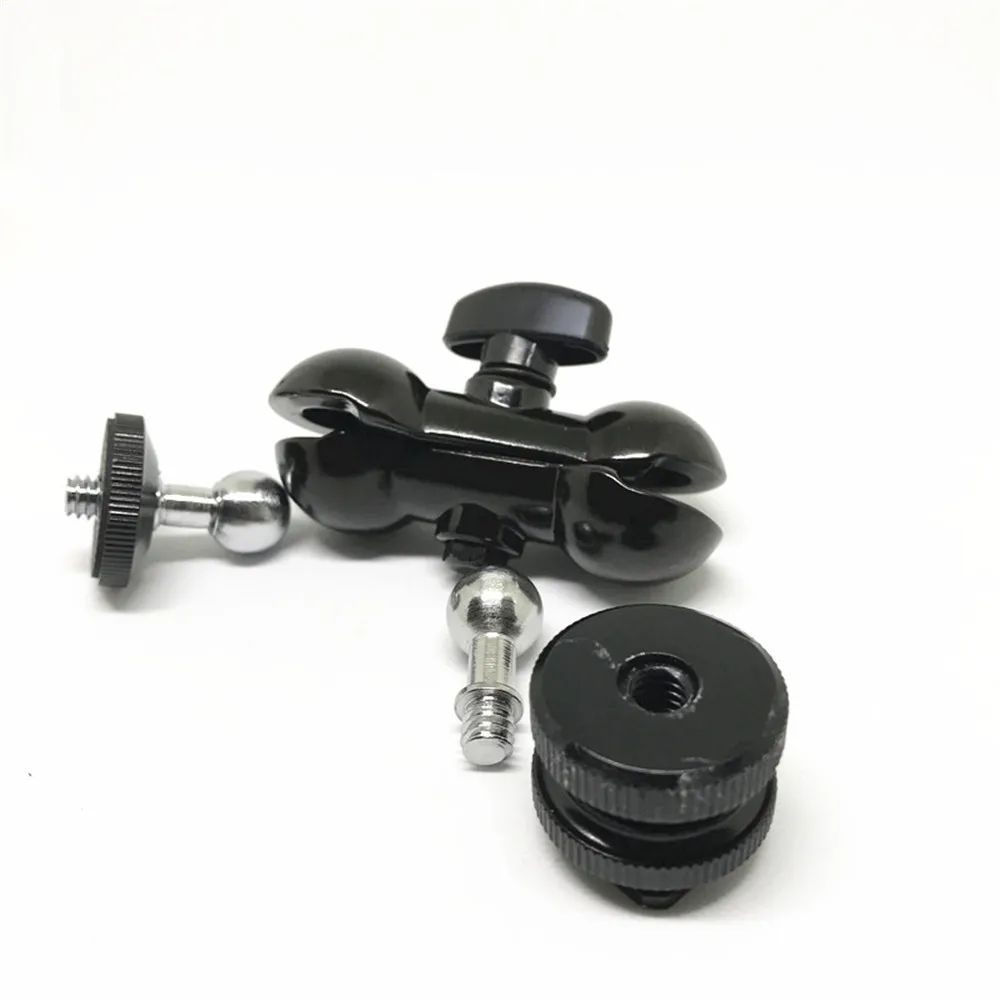 1/4" Mount to Hot Shoe Adapter Double Ball Head Bracket Magic Arm Mini Ballhead for Monitor LED Video Light