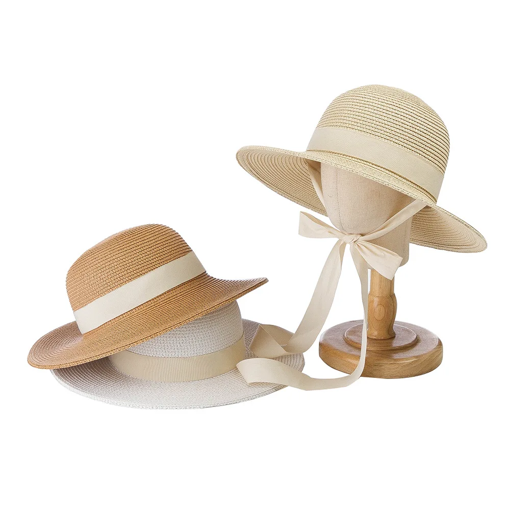 

X222 Summer Sun Hat New Dome Wide-brimmed Children's Sunshade Cap Straw Hat Outdoor Travel Sunscreen Straw Hat with Straps Caps