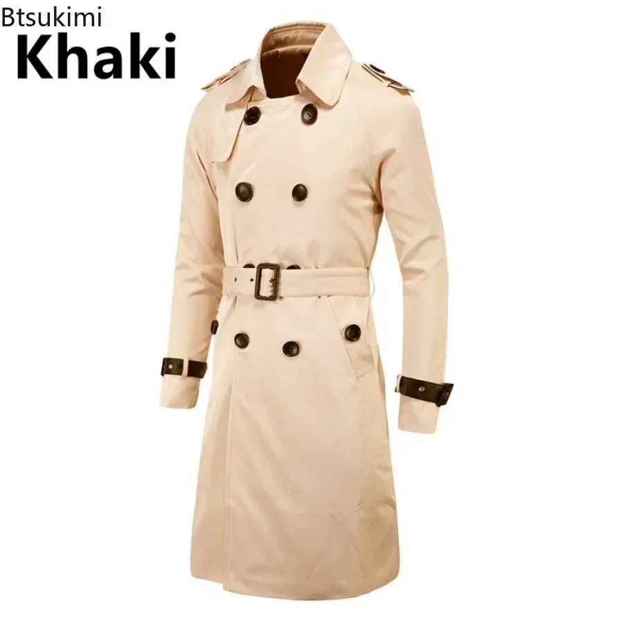 New Brand British Style Men's Classic Trench Coats Trendy Double Breasted Adjustable Waist Belt Slim Long Outerwear for Men